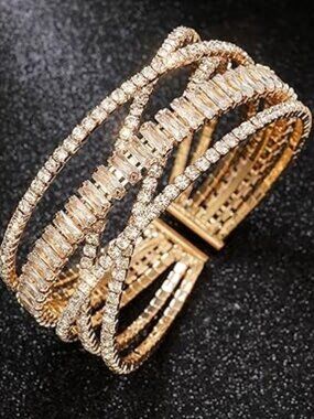 Multi Layer Crystal Cuff Bracelet Stunning Layered Look Wedding Prom Party